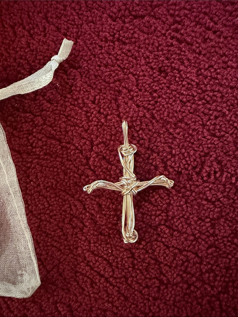 Handcrafted Silver-Tone Wire Cross Necklace Pendant